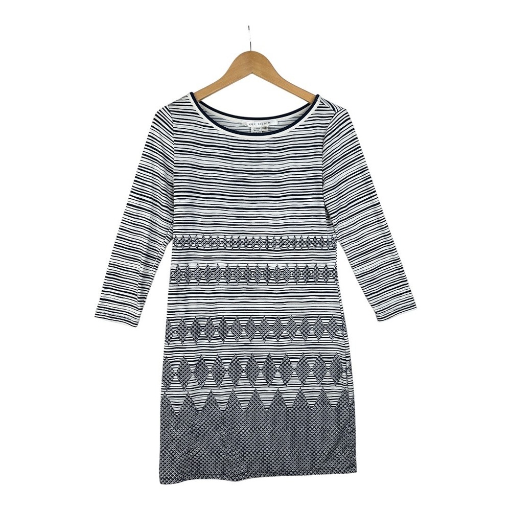 Max Studio Geometric/Floral/Striped 3/4 Sleeve Dress‎ size XS Black/White